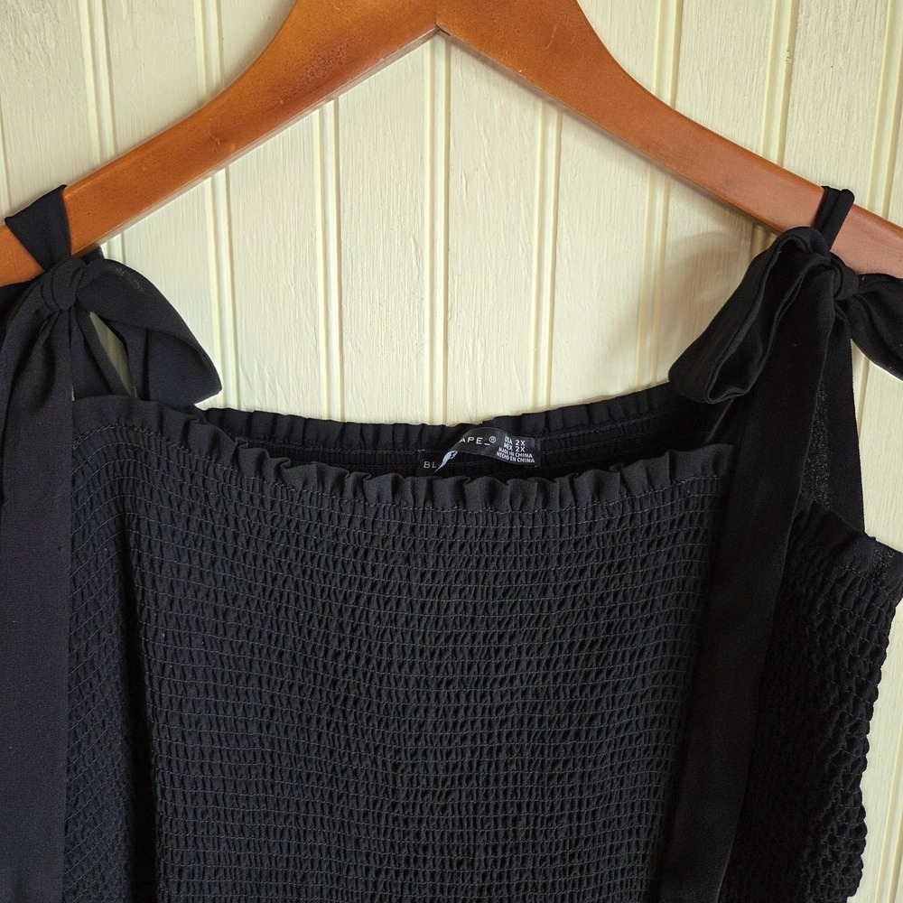 Black Tape Dress Womens 2X Black Solid Sleeveless Square Neck Smocked Maxi